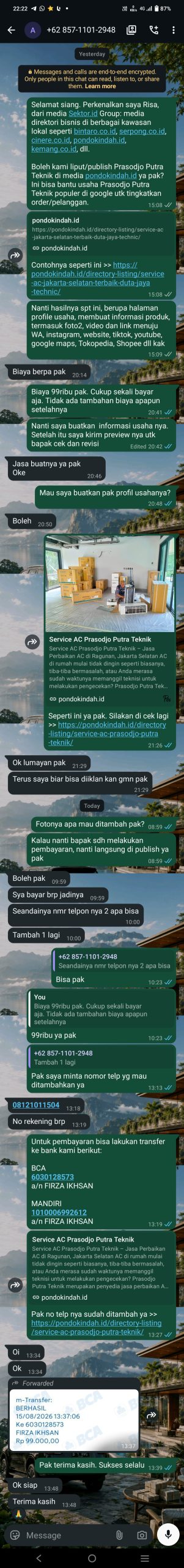 Contoh chat closing Prasodjo Putra Teknik