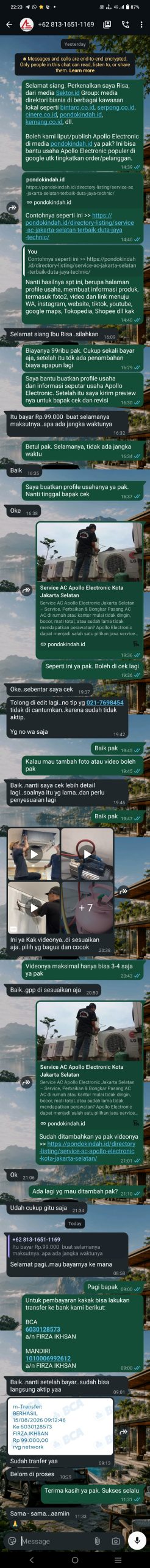 Contoh chat closing Apollo Electronic